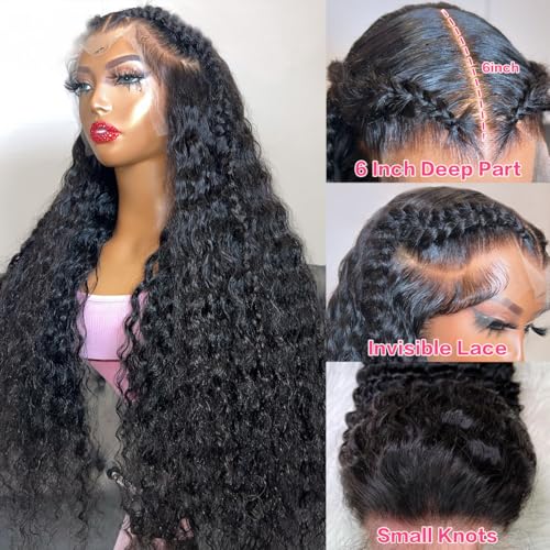 16 Inch Deep Wave Lace Front Wigs Human Hair 200 Density 13x6 HD Transparent Lace Deep Curly Lace Frontal Wigs Natural Black Curly Human Hair Wig Pre Plucked