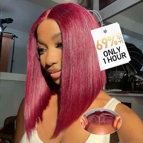 Wear and Go Glueless Bob Wig Human Hair 200% Density 5x5 HD Lace Closure Wigs For Black Women Glueless 5x5 Closure Wigs Human Hair Pre Plucked Bob Burgundy Color 16 Inch