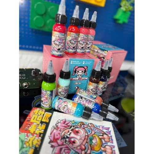 XTREME Ink Meow Meow Signature Tattoo Ink Set ? 12 Professional Colors for Illustrative, Anime & Contemporary Styles ? Vibrant Warm & Cool Tones ? Smooth Saturation (Set of 12, 0.5 oz)