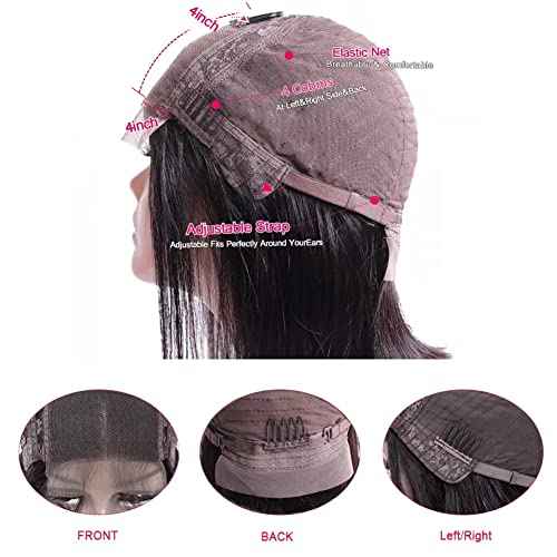 CHUDI 4x4 Bob Lace Front Wigs Straight Human Hair 180% Density Glueless Bob Lace Closure Wigs for Women Middle Part Wigs Unprocessed Brazilian Virgin Human Hair 8 inch