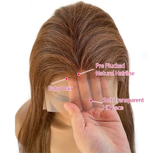 13x6 Lace Front Wig Human Hair 22 Inch Brown Balayage 13x6 HD Lace Frontal Wigs Pre Plucked with Baby Hair Outre Melted Hairline Lace Front Wig Straight Human Hair Wigs Deep Parting Lace Frontal Wig