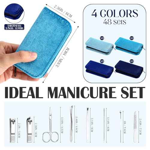 Coume 48 Christmas Nail Care Kit Gift 8 in 1 Manicure and Pedicure Set with Travel Case Stainless Steel Nail Clipper Manicure Set Souvenirs Gift for New Year Coworkers Church Guest(Blue Series)