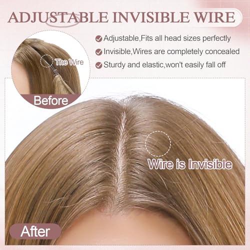 Halo Hair Extensions Real Human Hair Wavy Invisible Wire Hairpiece Adjustable One Piece With 2 Secure Clips For Women to Add Length,16 Inch 04 Chocolate Brown,65g