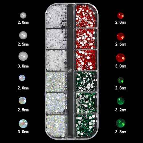 Christmas Nail Charms - 3D Bow Nail Charms, Pearls, Red & Green Nail Rhinestones, Santa, Snowman, White Snowflake, Metal Caviar Beads, with Kit, for Nail Art, Gift