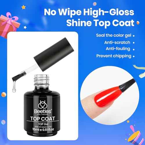 Beetles 3Pcs 15ml White Gel Nail Polish and No Wipe Gel Top Coat & Base Coat Christmas Set, Soak Off UV Lamp and Long Lasting Glossy Top Coat French Manicure Art Design Kit
