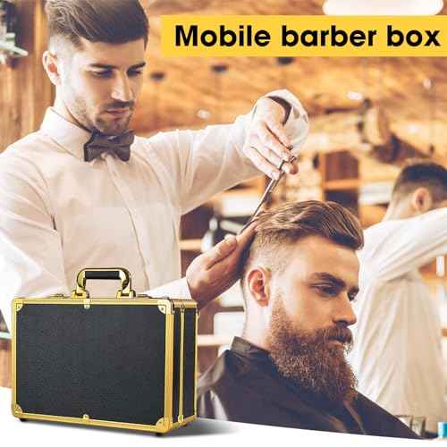 Barber Accessories Case,Barber Briefcase Tool Case,Barber Carrying Cases for Clippers and Supplies,Double Layer Large Barbers Box Travel Organizer, Barber Suitcase Gold