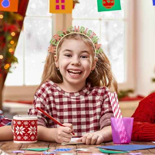 2 PACK Merry Christmas Rhinestone Crystal Hair Hoops Crown Headbands for Party Dress Up