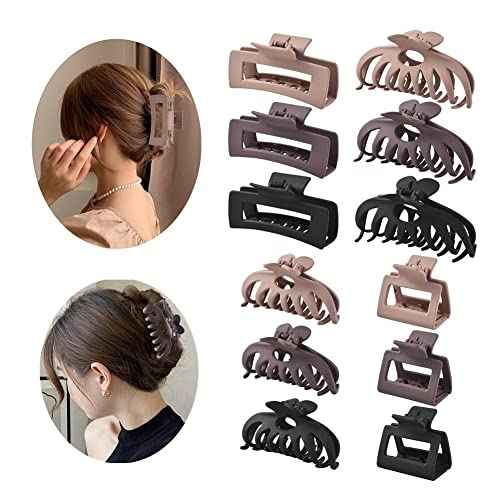 12 Pack Hair Claw Clips include 4.1 inch Large Clip and 2 inch Small Clip for Thick Thin Hair, Strong Hold jaw clip Big Non-slip Matte Hair Clips for Women,Neutral Colors¡¦