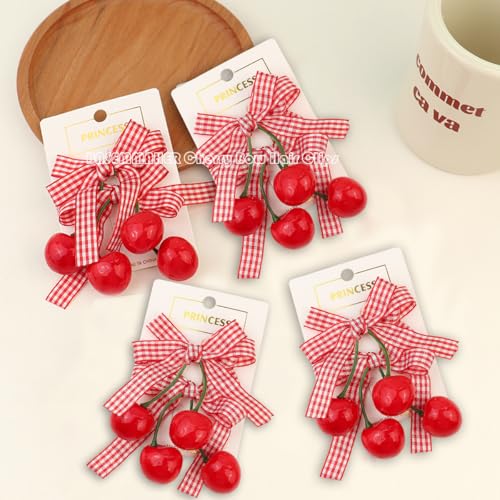 8 Pcs cherry Bow Hair Clips Hair Accessories Red White Bow Hairpin Alligator Hair Barrettes Plaid Bows Clips for Women Girls Christmas Party Hair Decoration