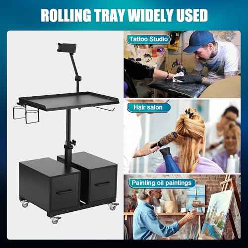 POARMEEY Tattoo Workstation Salon Trolley Cart and Storage Drawers with Wheels,Tattoo Tray Adjustable Height Storage Rolling Tray