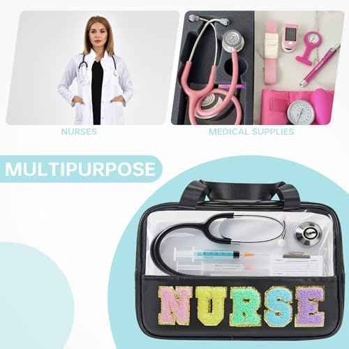 Nurse Bag Nursing School Essentials Medical Assistant Bag Nurse Bags Accessories for Work Chenille Letter Pouch Gifts for Women Clinical Bags for Nursing Students (STB-HS-NURSE, STB-HS-NURSE)