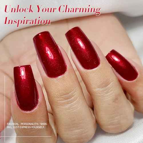 Born Pretty Scarlet Ruby Pearl Burgundy Gel Nail Polish 15ml Shimmer Glitter Pearlescent Nail Polish Mermaid Christmas Gel Nail Art Manicure DIY Gift