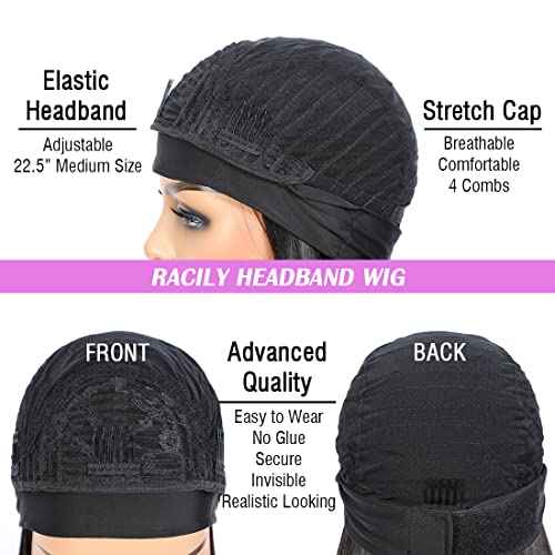 Short Curly Headband Wigs Human Hair Wig for Black Women, Glueless Kinky Curly Weave Wigs 100% Unprocessed Hair None Lace Front Wigs Color 1B 150% Density (14", 1B, Curly)