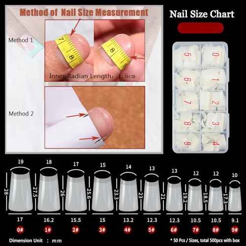 500Pcs Natural Duck Nail Tips, 10 Sizes Pre-Shaped Professional Press Ons for Nail Extension - Half Cover Acrylic Soft Gel Tips for Home DIY Nail Salon With Box