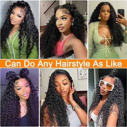 Glueless Wigs Human Hair Pre Plucked Pre Cut Deep Wave Lace Front Wigs Human Hair Wig for Black Women Wear and Go Glueless Wig(16 Inch)