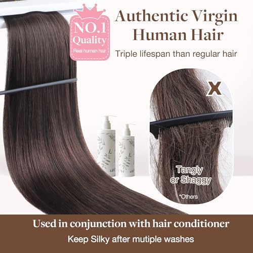 GOO GOO Sew in Hair Extensions Real Human Hair, Weft Hair Extensions Human Hair, 1B Natural black 20inch 105g, Weft Bundles Straight Silky Remy Hair