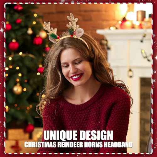 Christmas Headbands Gold Christmas Glitter Elk Antlers With Jingle Bells Hair Accessories Holiday Party Gift for Women Girl Costume Accessory Christmas Party Supplies