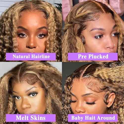 Highlight Bob Curly Wigs Human Hair 13x4 HD Lace Frontal Wig Ombre Bob Lace Front Wigs Human Hair Pre Plucked With Baby Hair 4/27 Ombre Bob Wigs Human Hair180% Density 12 Inch