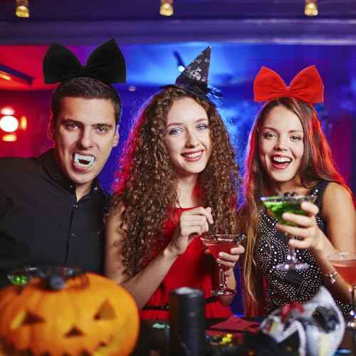 enop Red & Black Bow Headband for Women Girls,Halloween Bow Headband Cute Red Hair Bows Headands Fancy Bows Headdress for Valentine Christmas Party Costumes Headpieces