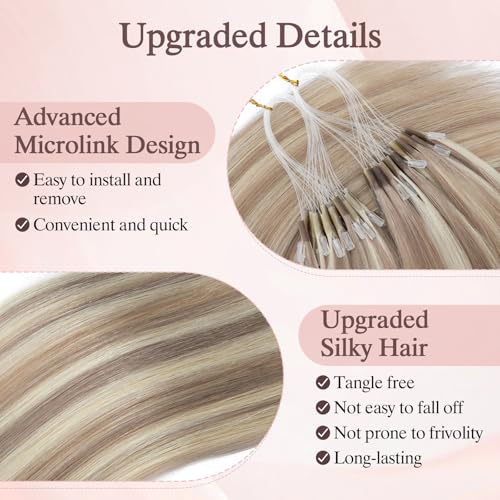 50pcs U Tip Hair Extensions Micro Ring Upgraded K Tip Hot Fusion Long Straight Keratin Hair Extensions,20inch Gold Brown mixed Bleach Blonde,50g
