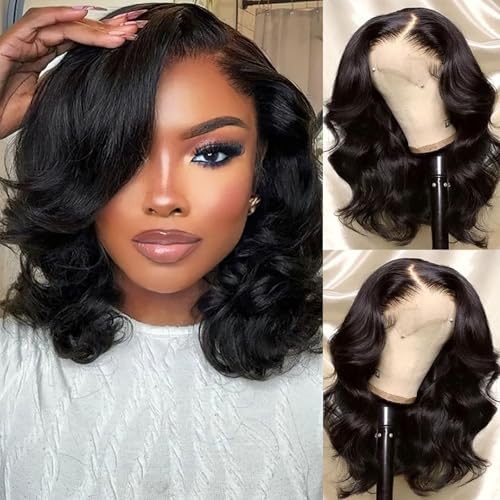 Bob Wig Human Hair 13x4 HD Lace Front Wigs Human Hair Pre Plucked 200% Density Glueless Short Body Wave Bob Wigs for Black Women with Baby Hair 12 Inch