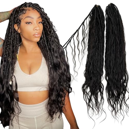 Locs Human Hair Crochet Boho Extensions Pre Looped Goddess Body Wave Curly Ends Knotless Box Braids Faux Locs For Women 18 Inch 24Strands