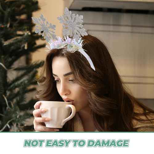 Christmas Headbands-Red Glitter Sequins Bow With Elk Hairband Design for Women Christmas Party Hair Decoration Happy New Years Head Accessories (Snowflakes, 1 size)
