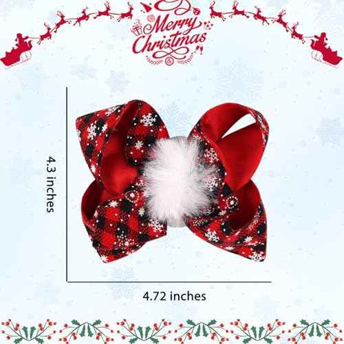 Christmas Hair Clips for Women 4.7in Red Plaid Hair Bow Clips for Girls Christmas Festival Hair Accessories Fluffy Hair Bows Christmas Party Hair Decorations Cute Hair Bows Winter Snowflake Bows 1Pcs