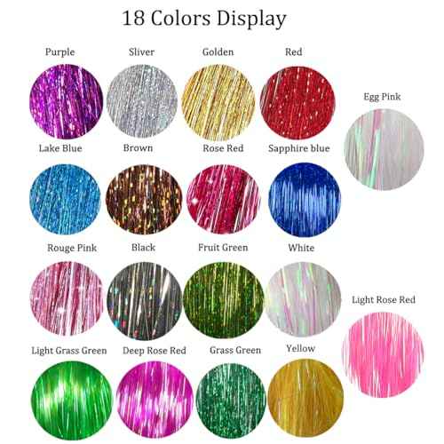 Hair Tinsel 8 Packs 1600 Strands 50 Inch Tinsel Hair Extensions Red Heat Resistant Glitter Sparkling Shinny Fairy Hair Accessories for Women and Girls(Red, 50Inch)