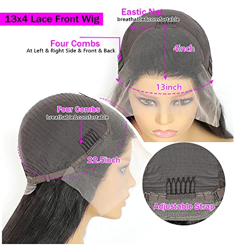 Lace Front Wigs Human Hair Straight 13x4 HD Transparent Lace Frontal Human Hair Wigs Pre Plucked with Baby Hair 180% Density (22inch)