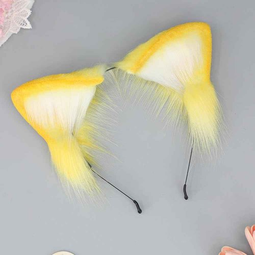 TTYAO REII Handmade Cat Fox Wolf Ears Headband Fluffy Animals Ears Headwear for Christmas Cosplay Costume Accessories (Yellow)