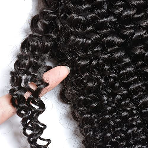 Jerry Curly Wave 5Bundles(50g/bundle) with 4x4 Lace Closure Brazilian Human Hair Bundles with Free Part Closure Kinky Curly Human Hair Bundles with Lace Closure(14/14/14/14/14+14"Closure)