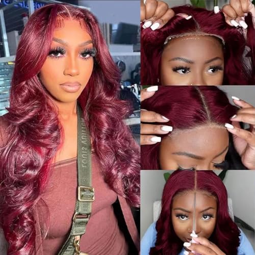 Wear and Go Glueless Wigs Pre Cut Pre Plucked for Beginners Wigs Burgundy 5x5 Lace Closure Wigs Human Hair 99J Burgundy 180% Density Glueless Pre Cut 3 Seconds to Wear 20 Inch