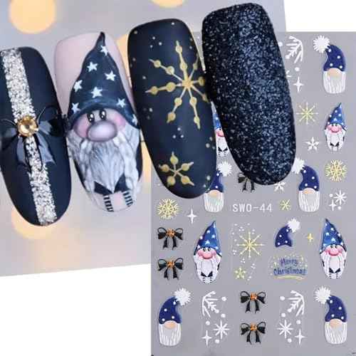 Christmas Nail Stickers for Art Decorations - 4PCS Snowflake, Gingerbread Man, Penguin, Elk, Santa Claus, Xmas Tree Design - Manicure Decals Supplies for Women