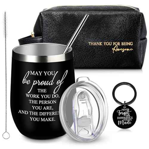 Dandat Set of 3 Thank You Gift for Men Leather Toiletry Bag May You Be Proud of The Work Sign 12oz Stainless Steel Tumbler with Inspirational Keychain for Men Teacher Male Staff(Black)