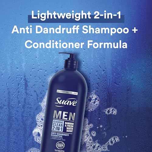 Suave Men 2 in 1 Anti Dandruff Shampoo and Conditioner, Classic Clean with Bamboo scent, 40 oz Pack of 3
