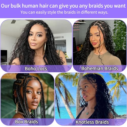 Human Braiding Hair for Boho Braids Human Hair 110g 24 Inch Curly Boho Hair for Braiding Knotless 12A Deep Wave Bohemian 3 Bundles/Pack Caramel Honey Blonde