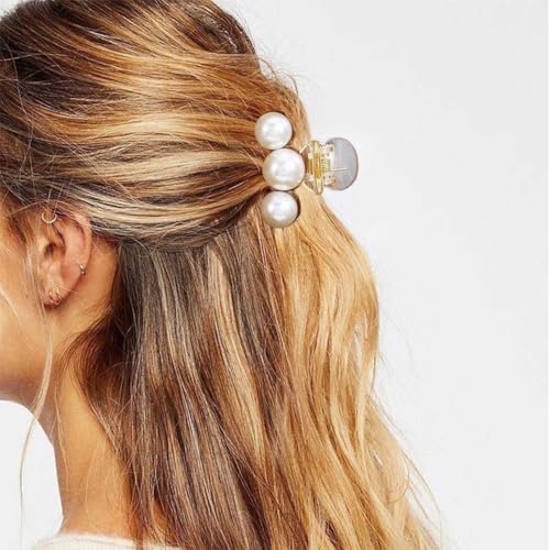 BARTOSI Pearl Claw Clips Cute Small Hair Clips Nonslip Hair Claw Barrettes Hair Accessories for Women and Girls (Pack of 3)