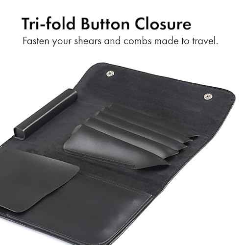 Tokko Katana Professional Shear Case ? Black Textured Leatherette 5-Slot Holder for Hair Cutting Shears, Scissors & Combs ? Snap Closure, Portable & Protective Folding Pouch for Stylists & Barbers