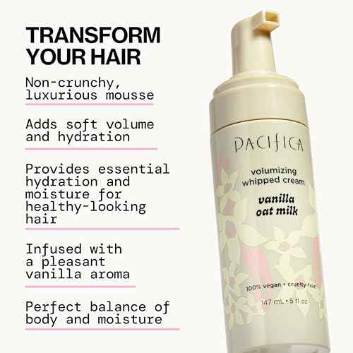 Pacifica Hair Mousse - Vanilla Oat Milk ? Light Hold for Soft Volume & Hydration with Touchable Hold, Delightful Vanilla Scent, Vegan & Cruelty-Free, 5 fl oz