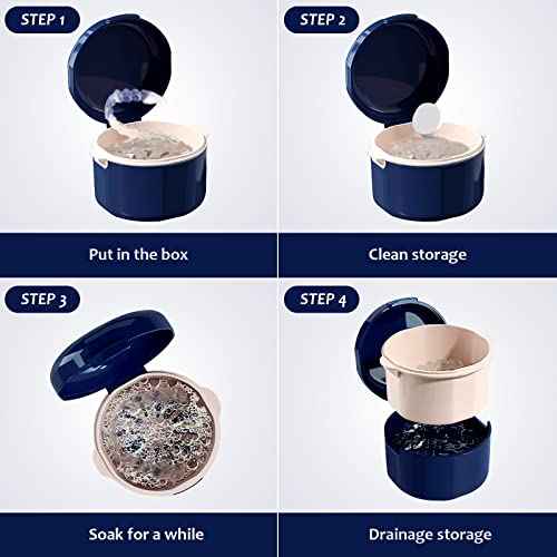 Denture Cup, Denture Bath, Denture Cups for Soaking Dentures, Denture Case with Lid, Denture Bath with Rinsing Basket, Easy to Carry and Clean Retainer Case Denture Cleaning kit