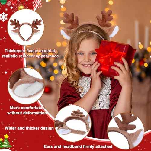 Reindeer Antlers Headband, Deer Antlers Headband Hair Accessories Christmas Headbands for Women Holiday Party Cosplay Costume(Brown)
