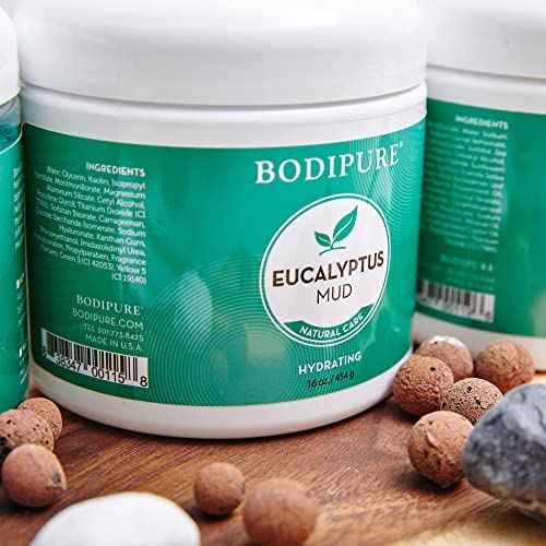 Bodipure Eucalyptus Mud Mask for Body - Rich in Eucalyptus, and Active Mud to Firm and Rehydrate Skin - Spa Quality Mud Moisturizing, and Cooling Skin, 16 Ounce