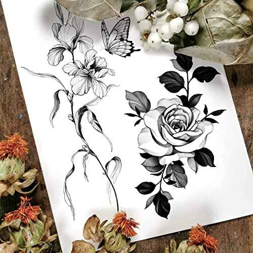 Temporary tattoos for women sexy thigh chest shoulder stomach Large flower huge fake tattoos£¬Exquisite and aesthetic£¬Designed By Real Tattoo Artists | Roarhowl tattoo rose 8 sheets