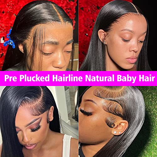 Lace Front Wigs Human Hair Straight 13x4 HD Transparent Lace Frontal Human Hair Wigs Pre Plucked with Baby Hair 180% Density (22inch)