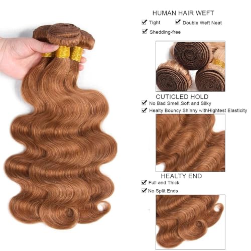 24 24 24 Inch Color #30 Bundle Light Brown Body Wave Human Hair Bundles Light Brown Bundle Color #30 Body Wave Bundles Human Hair Weave