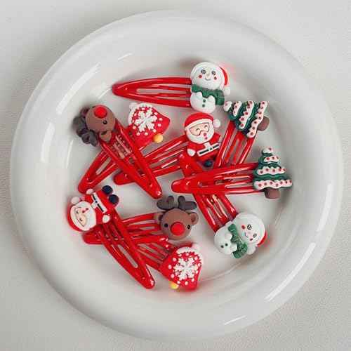 10PCS Christmas Hair Clips,Cute Red Christmas Hat Antlers Santa Clause Reindeer Snowman Hair Clips Metal Snap Hair Barrettes,Christmas Hair Accessories Gifts for Women