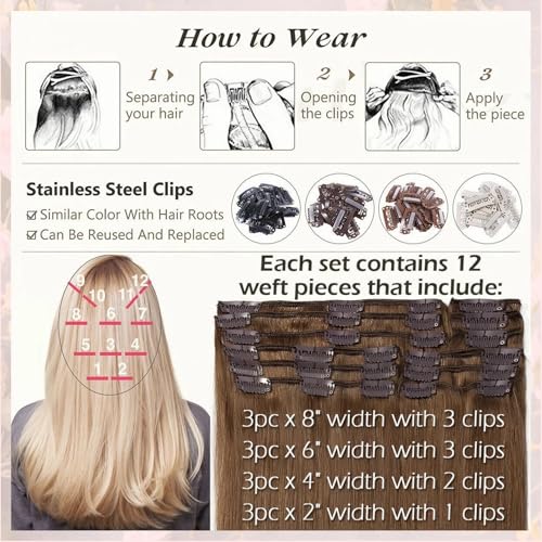 Clip In Hair Extensions Real Human Hair, Remy Human Hair Extensions 12PCS Long Soft Natural Hair piece 14-28 Inch Straight Hair Extension for Women(180g-250g 60# Platinum Blonde)