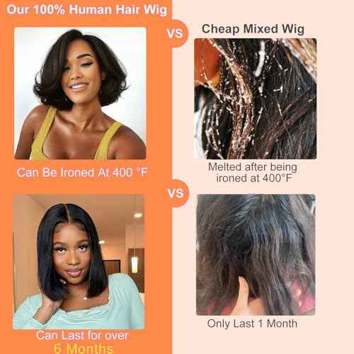 Ombre Bob Wig Human Hair 4/27 Highlight Honey Blonde Lace Front Bob Wigs Human Hair 180% Density Glueless Wigs Human Hair Pre Plucked Pre Cut 4x4 HD Lace Front Wigs Human Hair for Black Women 12 inch