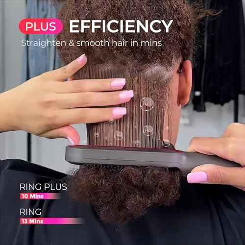TYMO Ring Plus Ionic Hair Straightener Brush - Straightening Comb with Negative Ions for Women, Titanium Coating, 9 Temp Settings & LED Display, Dual Voltage, Professional Styling Tools